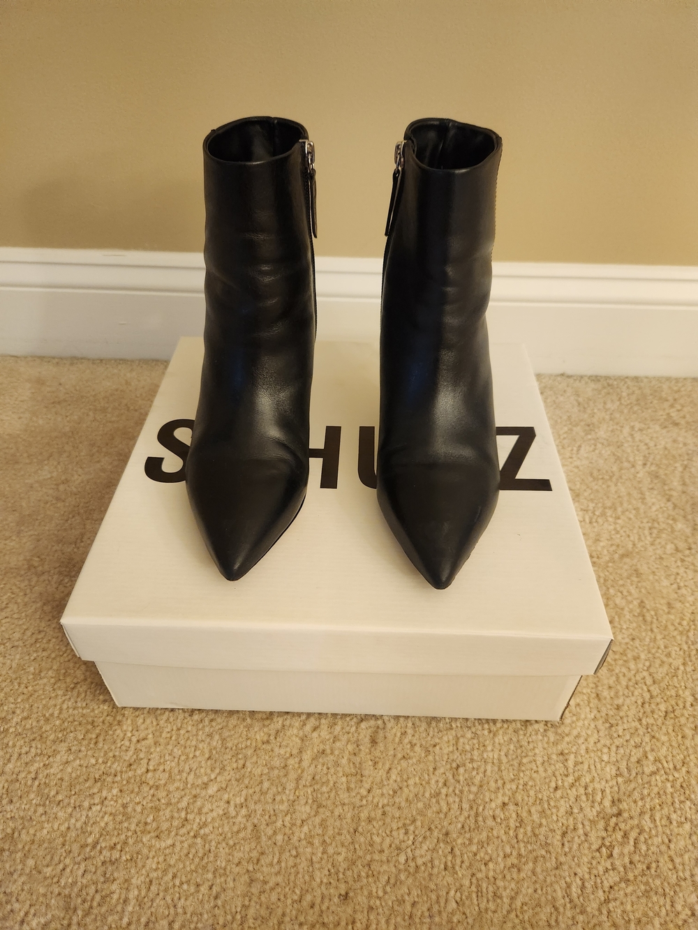 Schutz Black Pointed Leather Ankle Boots
